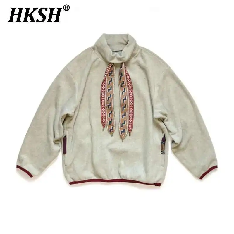 

HKSH Autumn Winter New Men's Tide Punk Dark Japanese Sweatshirt Leisure Color Streamer High Neck Pullover Chic Retro Coat HK2356