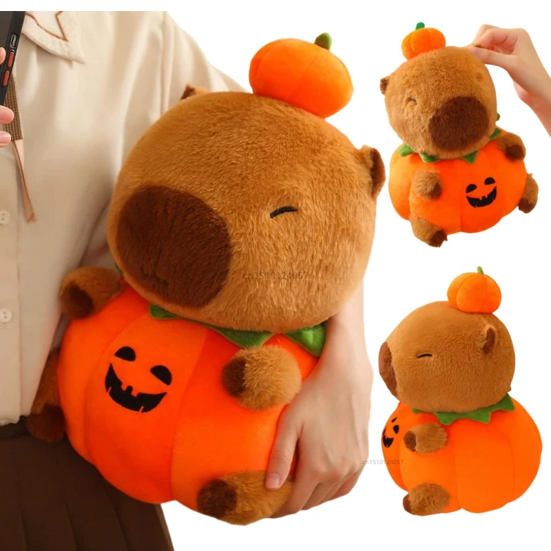 Kawaii 25-60cm Halloween Pumpkin Capybara Plush Doll Soft Cartoon Party Decor Pillow Animals Toys Baby Birthday Halloween GIfts