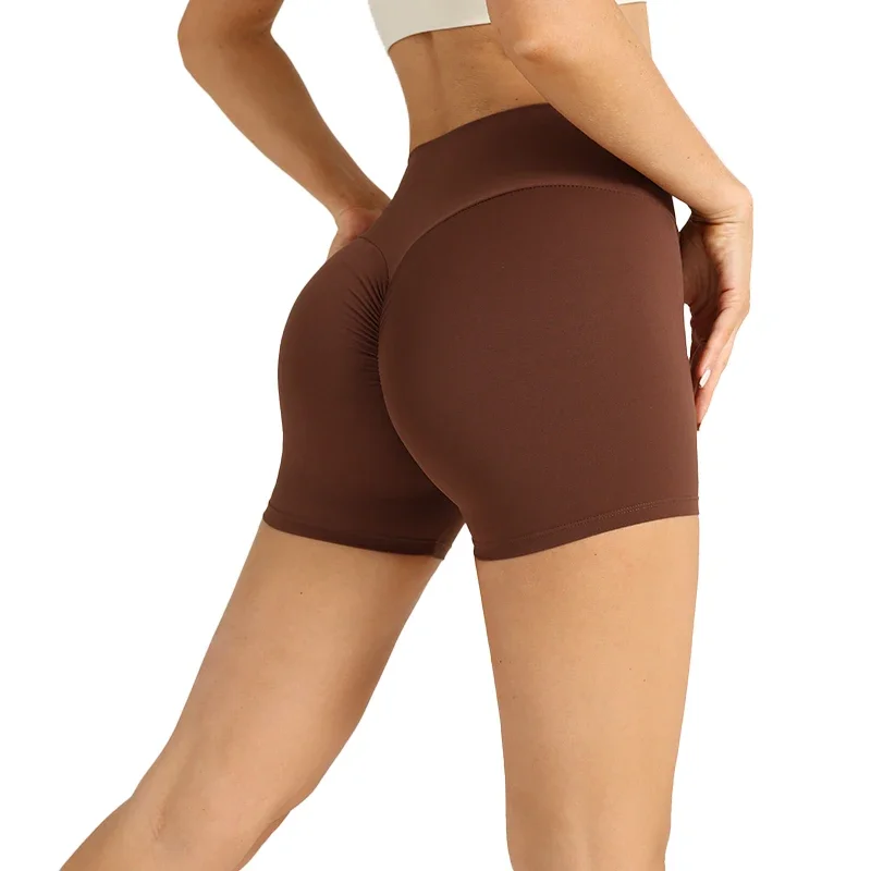 Solid Color High Waist Seamless Butt Lift Yoga Shorts Breathable Quick Drying Fitness Leggings Cycling Running Sports Shorts