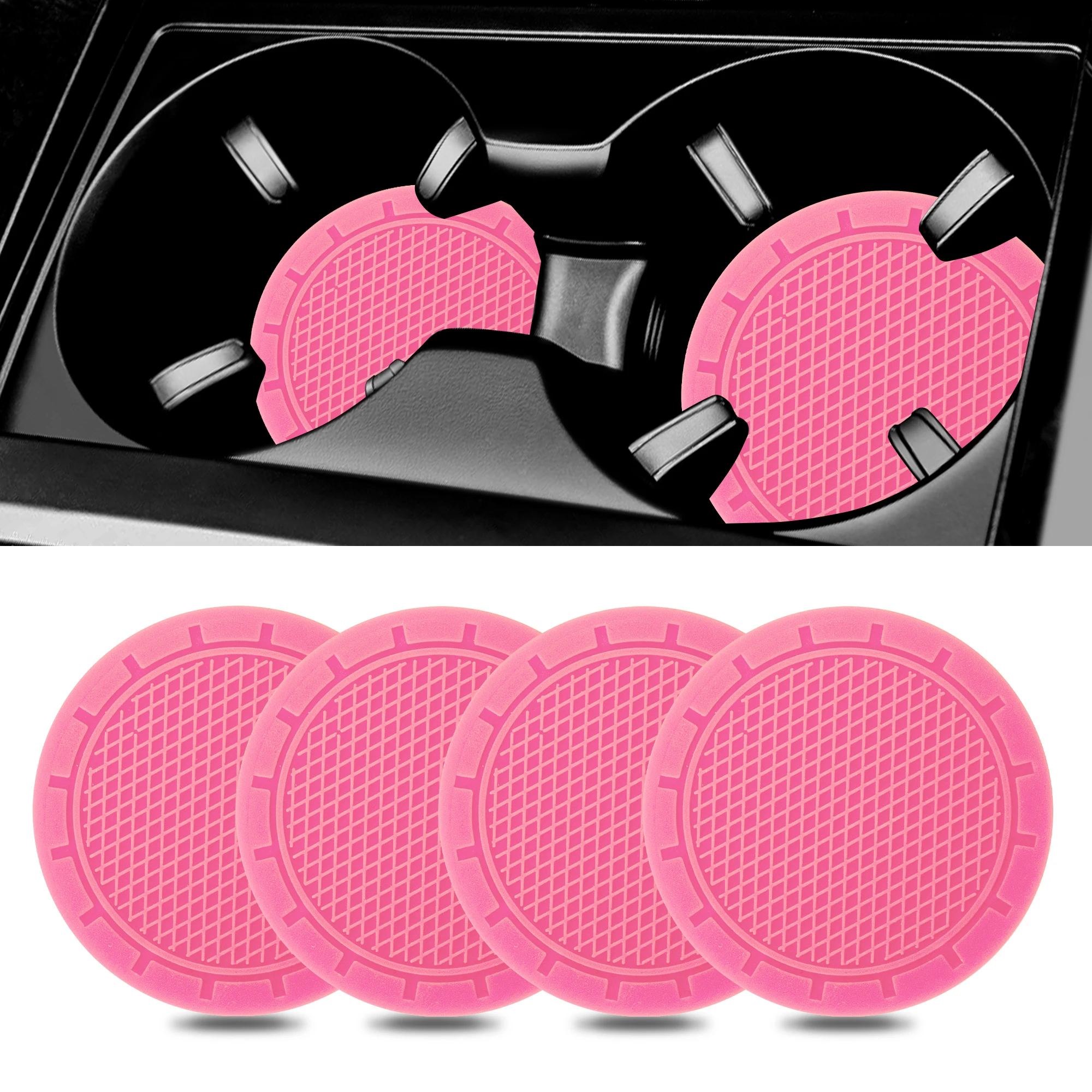 4PCS Universal Car Cup Holder Water Bottle Holder Non-slip Waterproof Rubber Cushion Pink Coaster Auto Interiors Accessories