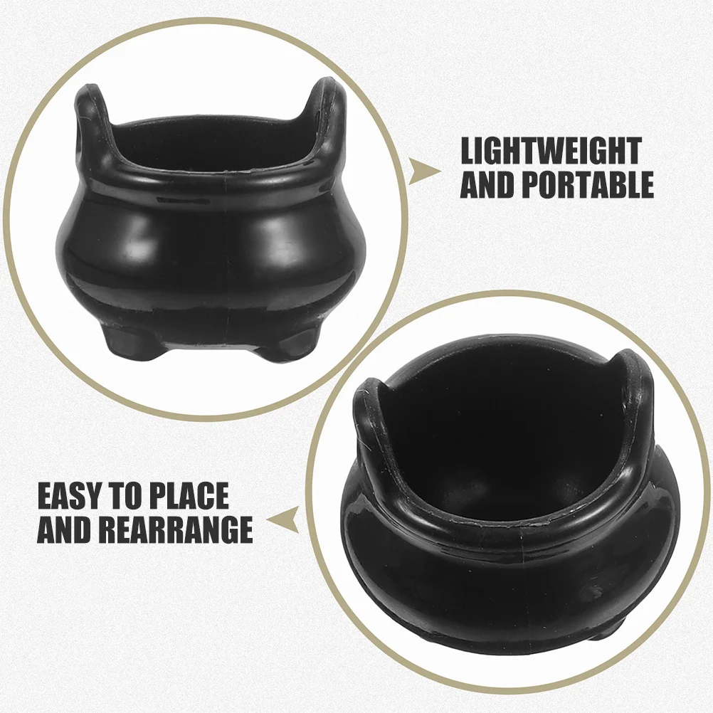 48pcs Miniature Landscape Decor Micro Cauldron For Halloween Party Favors Tiny Black Bucket Handle Dollhouse Accessories Mini