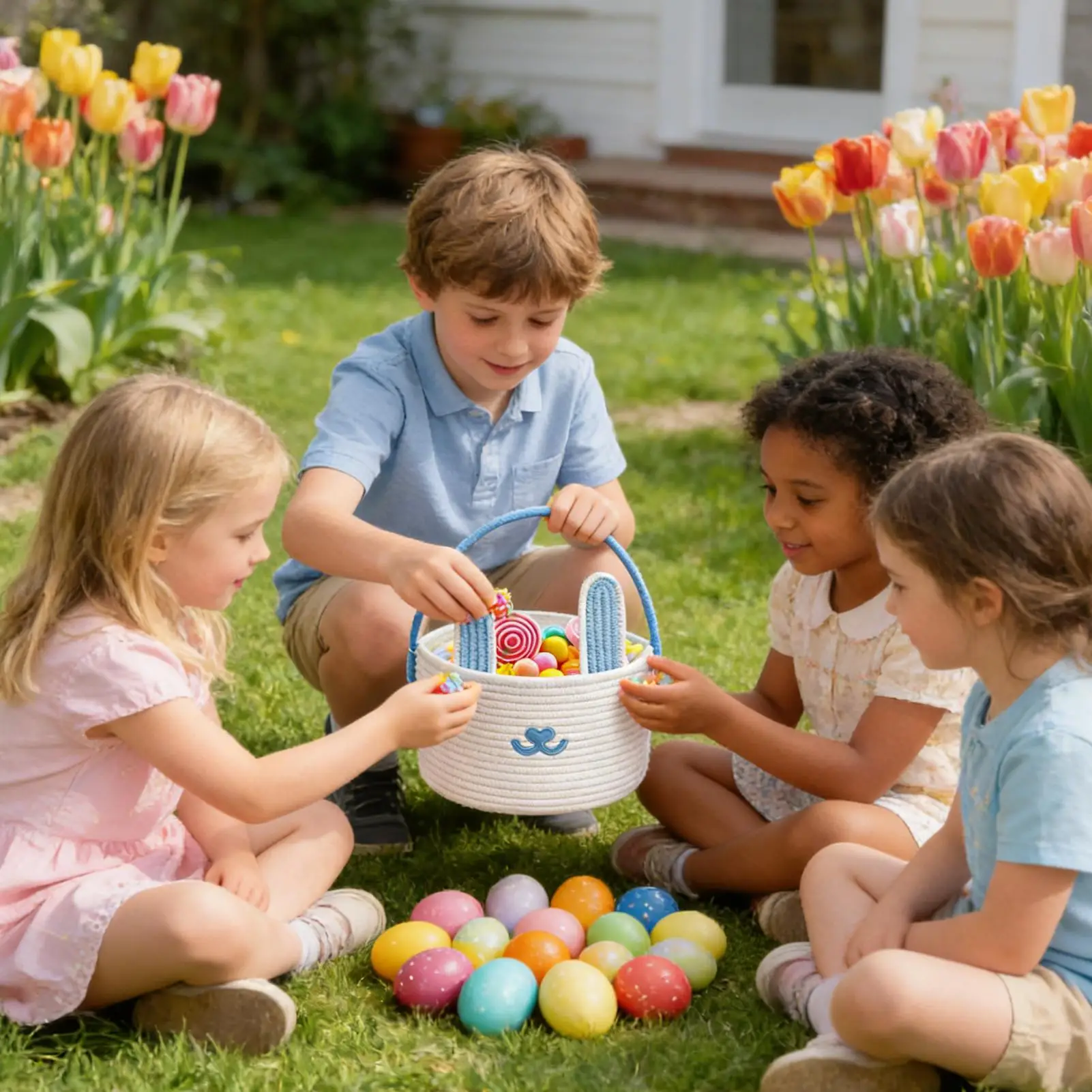 Easter Basket Cotton Rope Egg Hunt Container Easter Egg Basket For Boys Girls Candy Toys Snacks Party Holiday