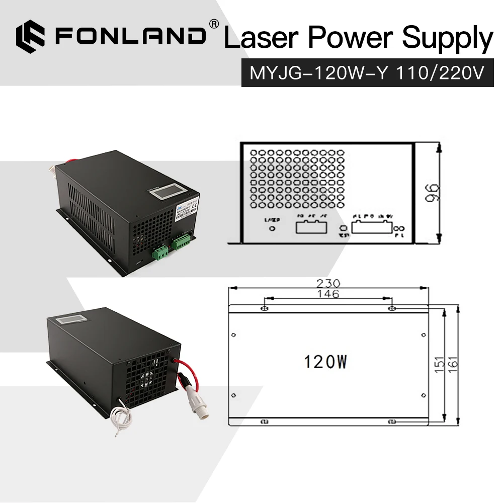 Imagem -05 - Fonland 120w Laser Fonte de Alimentação Myjg120w 110 220v para Co2 Reci Yongli Laser Tube Cutting Machine Fonte Fast Shipping