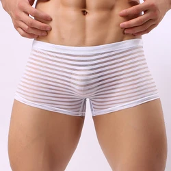 1pc Sexy Men's Striped See Through Seamless Briefs Shorts Underwear Trunks Elastic Low Waist Man Panties