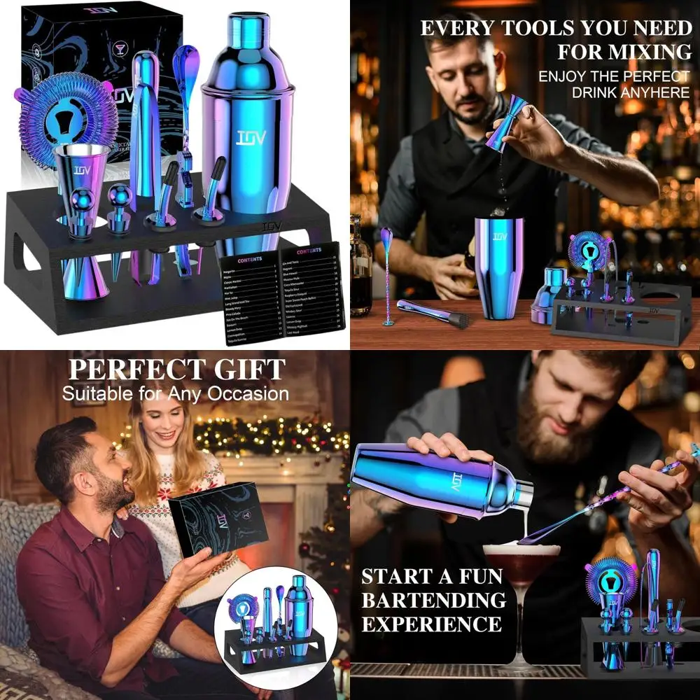 

Набор для миксологии Rainbow, 12 предметов | Набор для приготовления коктейлей 24 унции с подставкой | Полный набор барных инструментов и буклет с рецептами | Идеальный подарок на новоселье