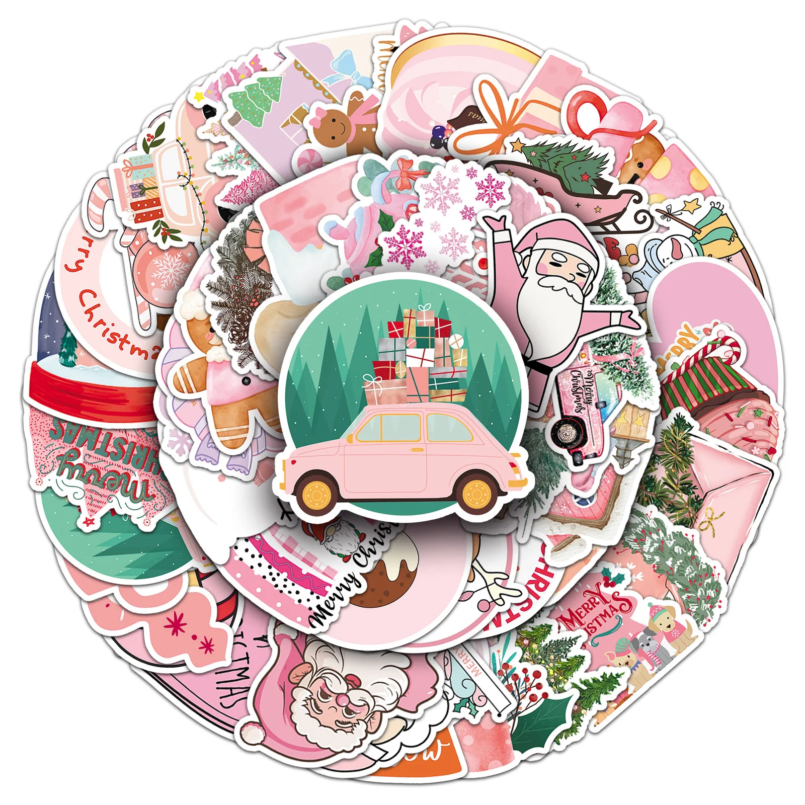 

10/50PCS Pink Christmas Stickers Lovely Santa Cartoon Cute Style Sticker for Phone Computer Notebook Stationery DIY Toys Secret
