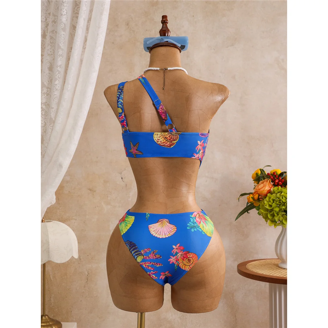Blumenmuster, asymmetrischer Schnitt, einteiliger Badeanzug für Damen, One-Shoulder-Design, mit Ausschnitten, Monokini, Badebekleidung, Badeanzug, Modell V8370. – Detail 19