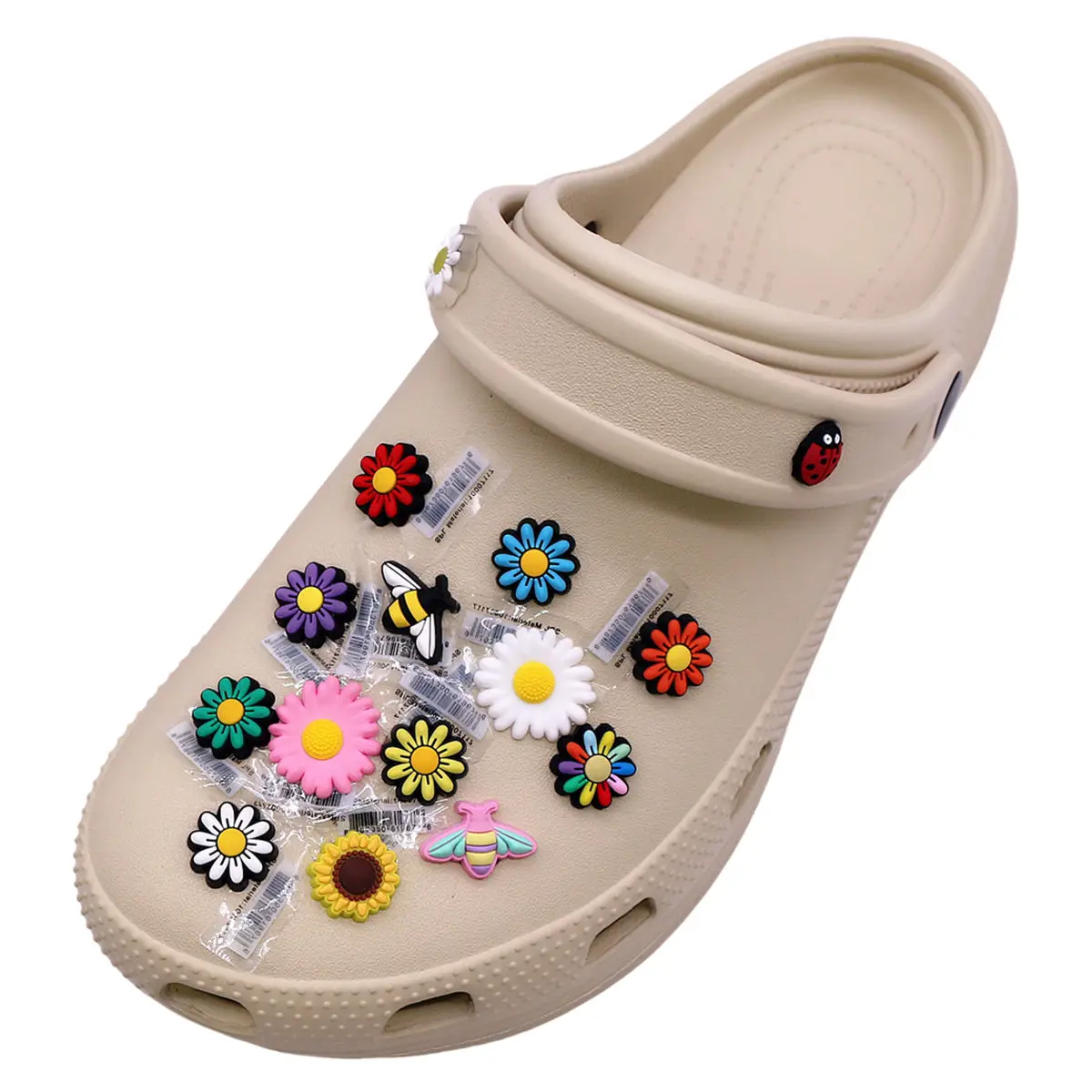 1 stücke ursprüngliche bunte Gänseblümchen PVC Schuh Charme Dekorationen Designer niedlichen Insekten Biene Formen Schuh obere Schnalle Zubehör Kinder Geschenke