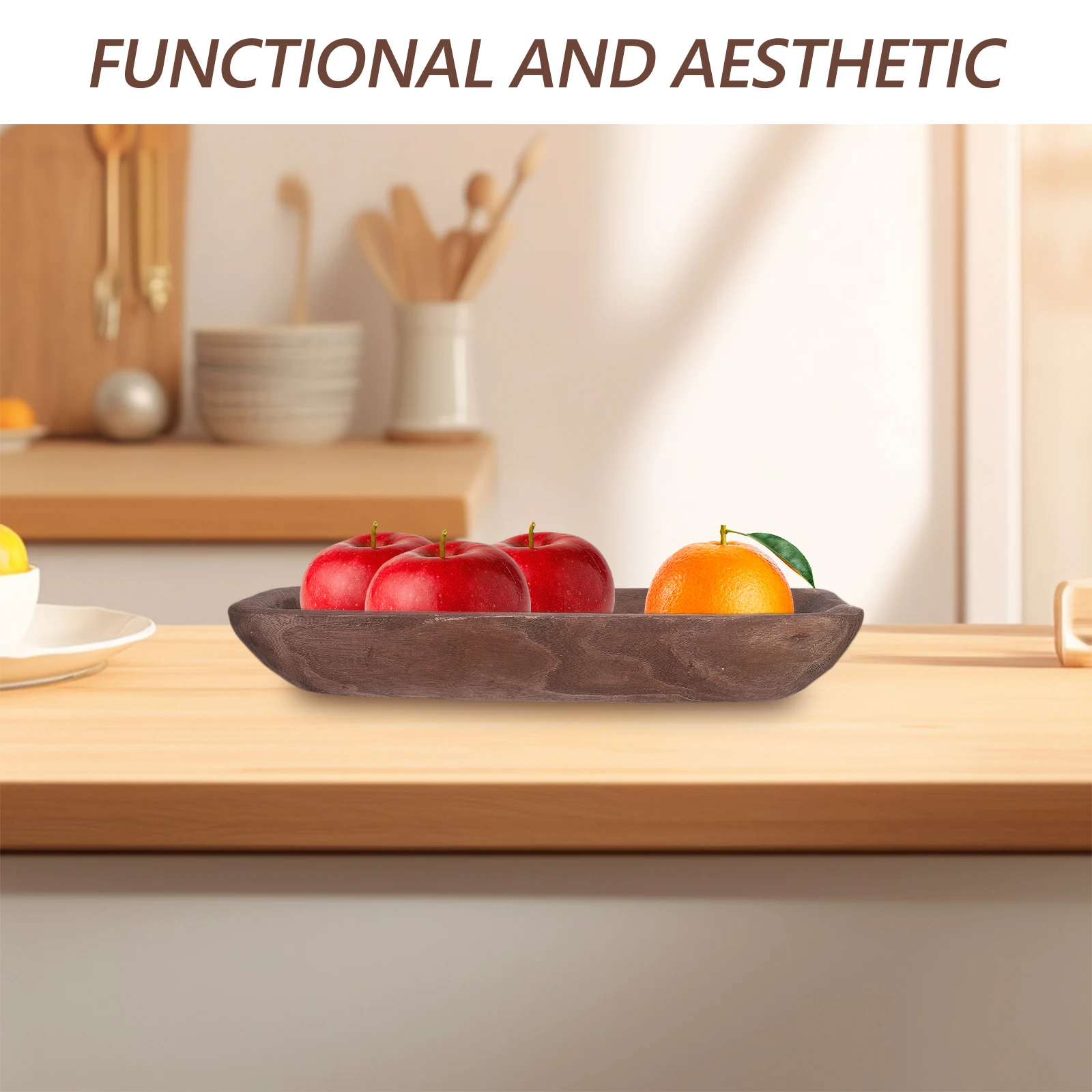 

Vintage Wood Tray Retro Fruit Bowl Decorative Serving Platter Natural Solid Small Handmade Snack Tray Unique Table Centerpiece