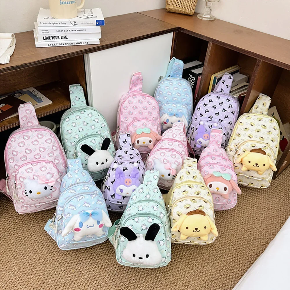 Torba na ramię Cinnamoroll Pom Pom Purin Kuromi, torba z postaciami z kreskówek, przenośny plecak podróżny, torebka, torba na zakupy, prezent świąteczny dla chłopców i dziewcząt
