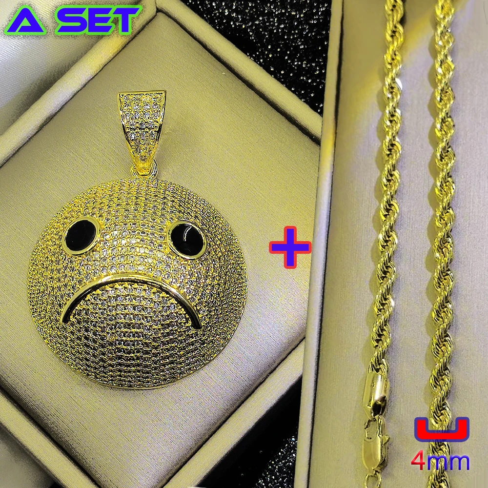 Customized hip-hop trendy brand decorative necklace with diamond cartoon smiley face pendant, luxurious 18K premium gilded