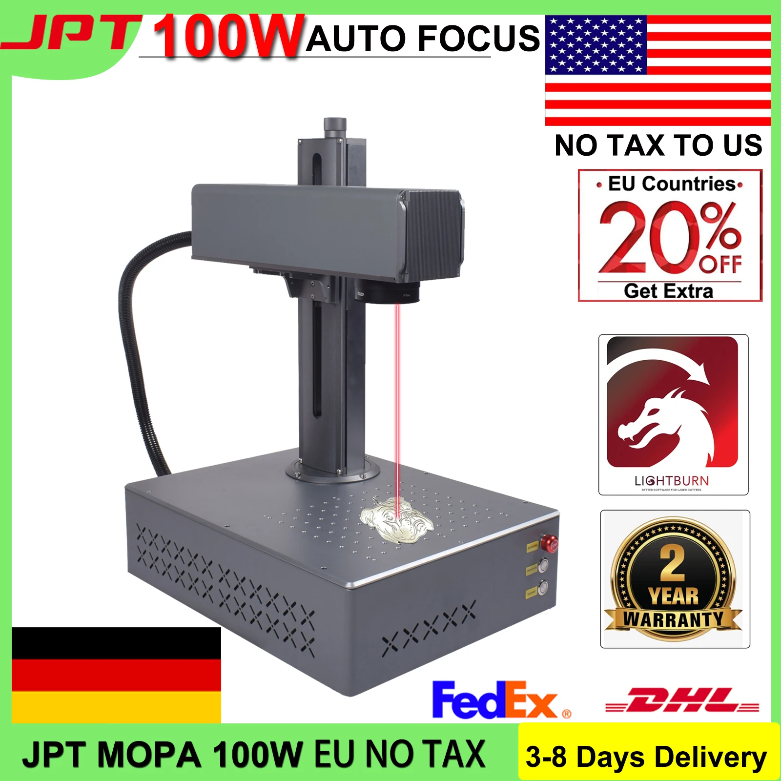 자동 초점 JPT 섬유 레이저 마킹 기계, 금속 조각기, 60W MOPA 데스크탑 각인, 회전 축 포함, EU 선박