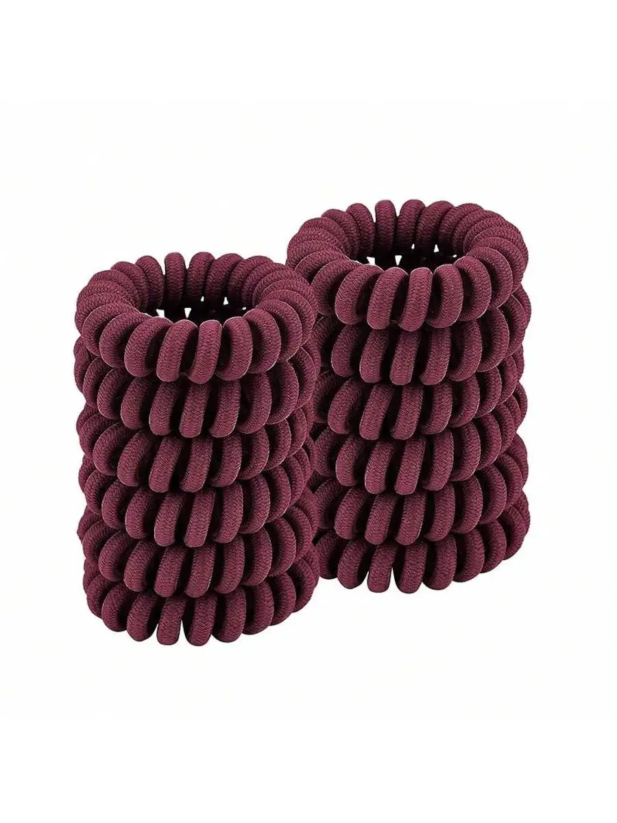 Burgundy Spiral Hair Ties Thick Elastic Ponytail Holders No Crease For All Hair Types 12pcs