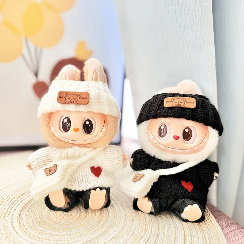 Para 15-17 cm lalaubu roupas originais labubu brinquedo boneca de luxo nova festa sentada urso etiqueta cachecol chapéu saco bonecas acessórios bonito