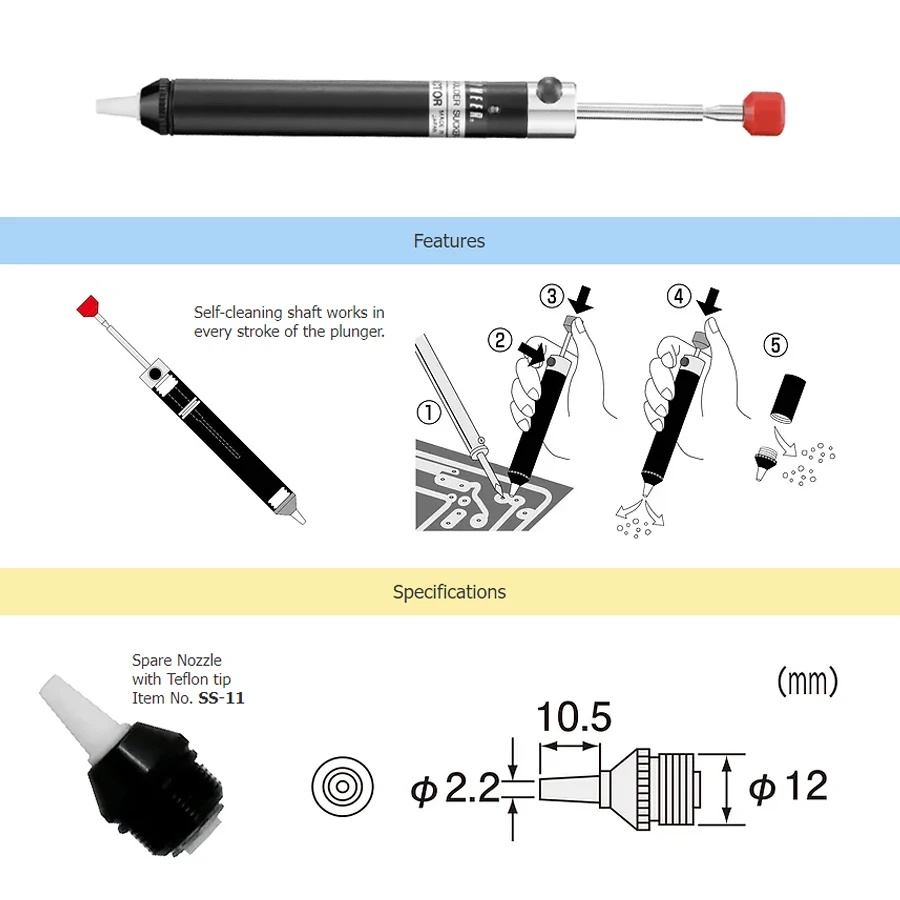 ENGINEER SS-01 Powerful Desoldering Pump Solder Sucker Manual Desoldering Pump Removal Vacuum Solder Iron Welding Repair Tool