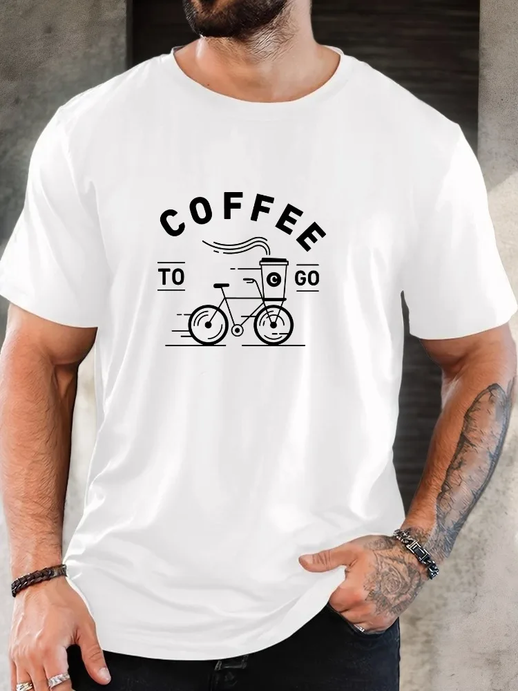 Mens Round Neck Tee Retro Bicycle Coffee Graphic Soft Cotton Short Sleeve City Lover Casual Summer Daily Wear Simple Basic Top
