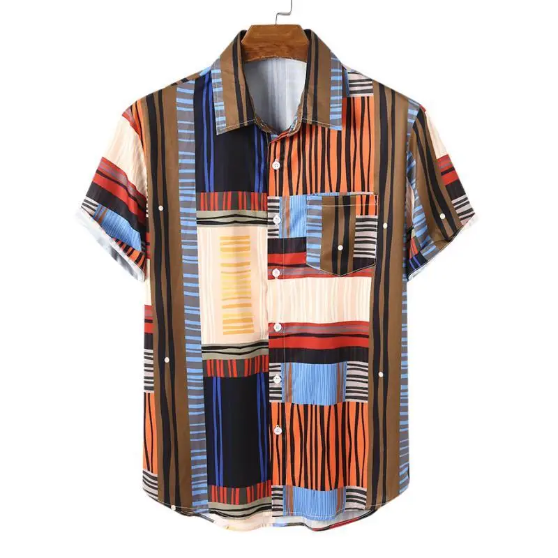 Men\'s Summer Plaid Printed Vintage Hawaiian Oversized Short Sleeve Shirt Harajuku Resorts Floral Fashion Funny Clothes Top Y2k