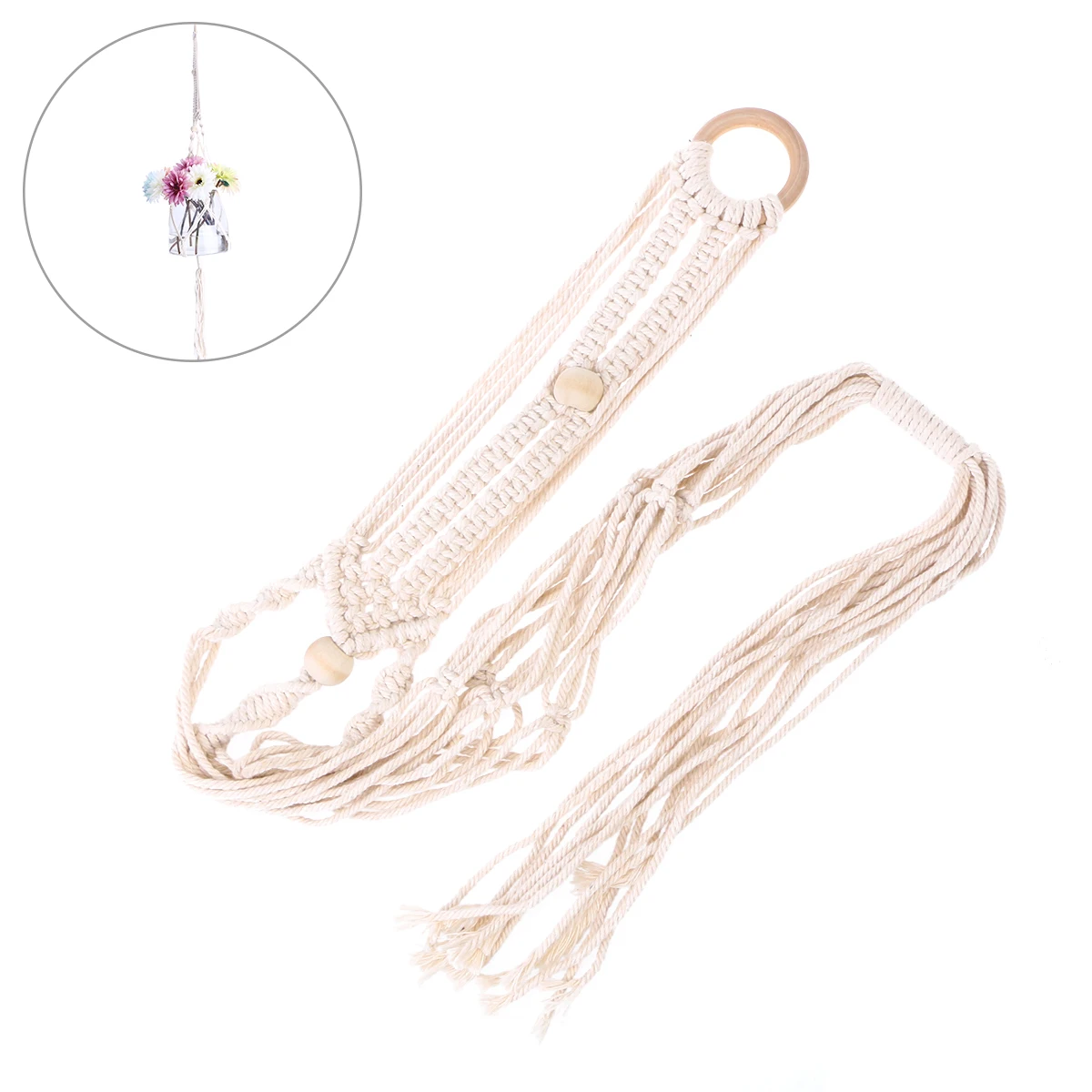 

Outdoor Cotton Rope Hanging Net Bag Plant Hangers Flowerpot White Beige Planter