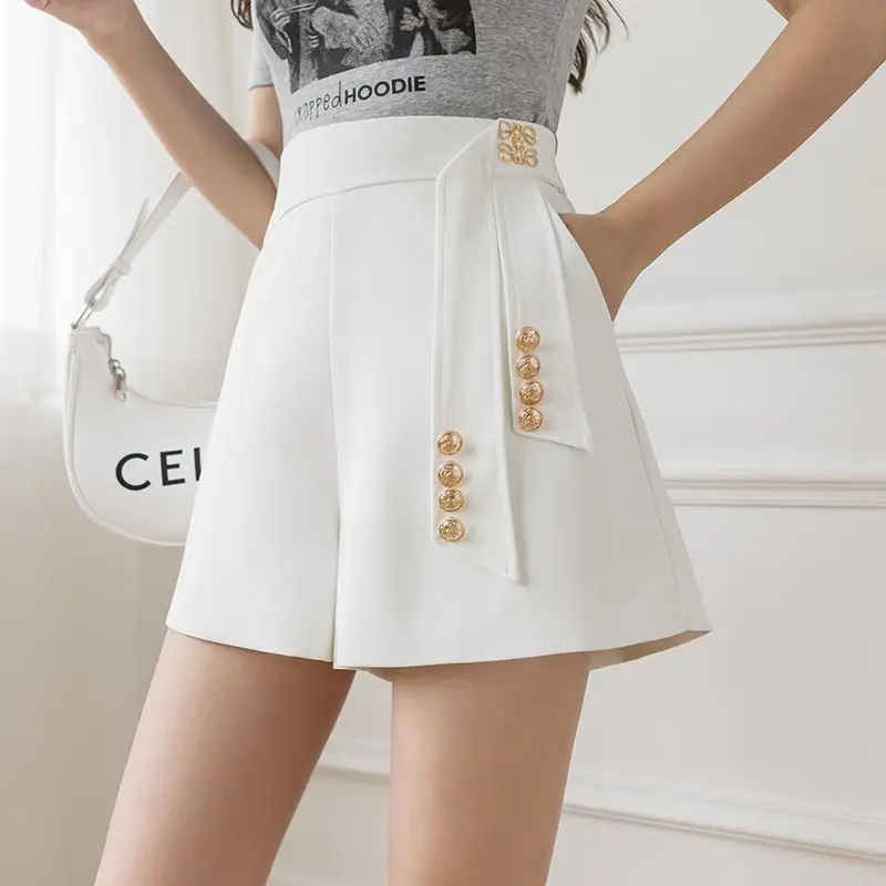 

Korean Fashion Office Lady Suit Shorts Streetwear Women Summer Solid Pockets Lined High Waist Chic All-match Casual Short Pants