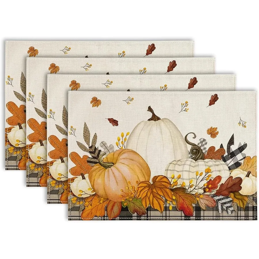 

Салфетки на День Благодарения 12x18 Ih Pumpkins Набор салфеток для осеннего урожая из 4 сезонных кленовых листьев Осенние коврики для стола Коврики для стола
