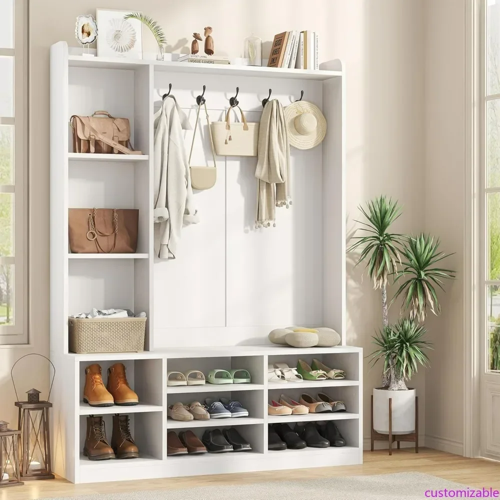 

Hot-sellingMultifunctional Entryway Storage Bench with Shoe Rack, Coat Hooks, and Seat for 8 Pairs of Shoes
