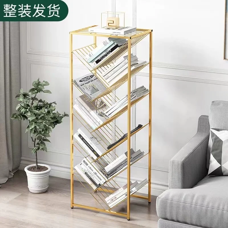 Simple floor-to-ceiling multi-layer storage shelves, light luxury wrought iron shelves, student bookcases,