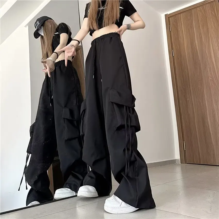 

American vintage Hip Hop Overalls Women Autumn High Waist Straight Wide Leg High Street Loose Casual Mopping Pants Fashion