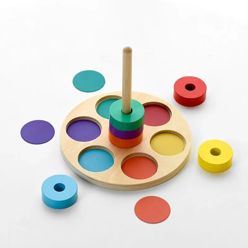 Children Montessori Rainbow Blocks Toy Color Shape Matching Stacking Game Educational Wooden Toy For Toddler Fine Motor Training