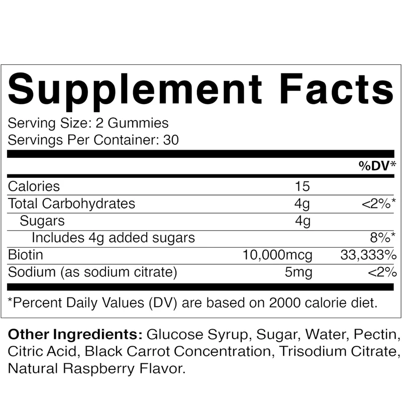 Vitamin biotin gummies 10000 micrograms for stronger hair, skin, and nails -60 vegetarian gummies