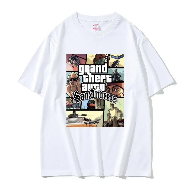 Gta San Andreas Grand Theft Auto Graphic Tshirt Men's Fashion Loose T-shirts Men Cotton Brand Tee Shirt Unisex Vintage T Shirts