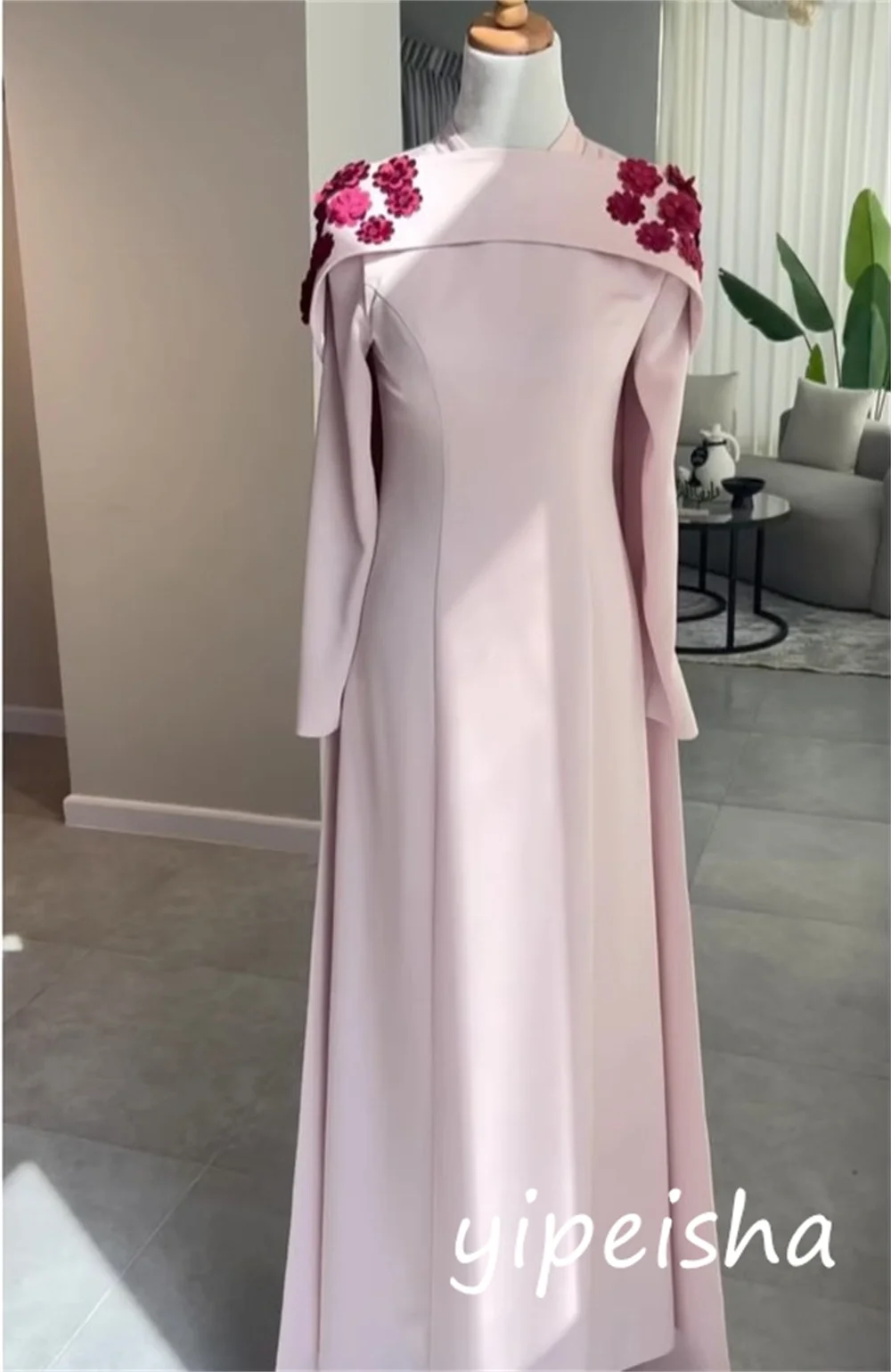 تخصيص Pastrol للجنسين جيرسي زهرة الطية ألف خط مغرفة الرقبة فساتين طويلة مناسبة مخصصة أنيقة الرجعية #2