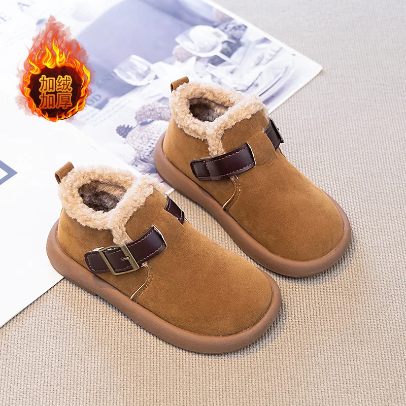 Little Girls Fuzzy Fleece Lined Ankle Snow Boots Toddler Winter Warm Adjustable Buckle Strap Booties Rubber Sole Outdoor Boots
