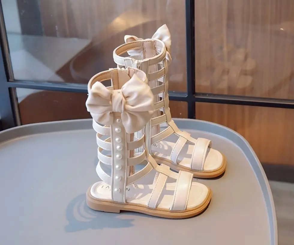 Roman-style sandals - 2026 new summer soft flat shoes with high heel and bow tie laces, beach shoes with side zipper design