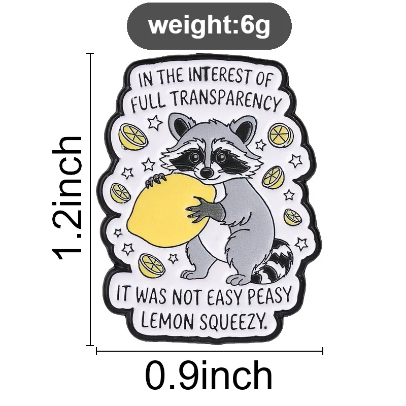 Raccoon With Lemon Slice And Star Decor Enamel Pin, Playful Animal Brooch For Humor Gift And Casual Style