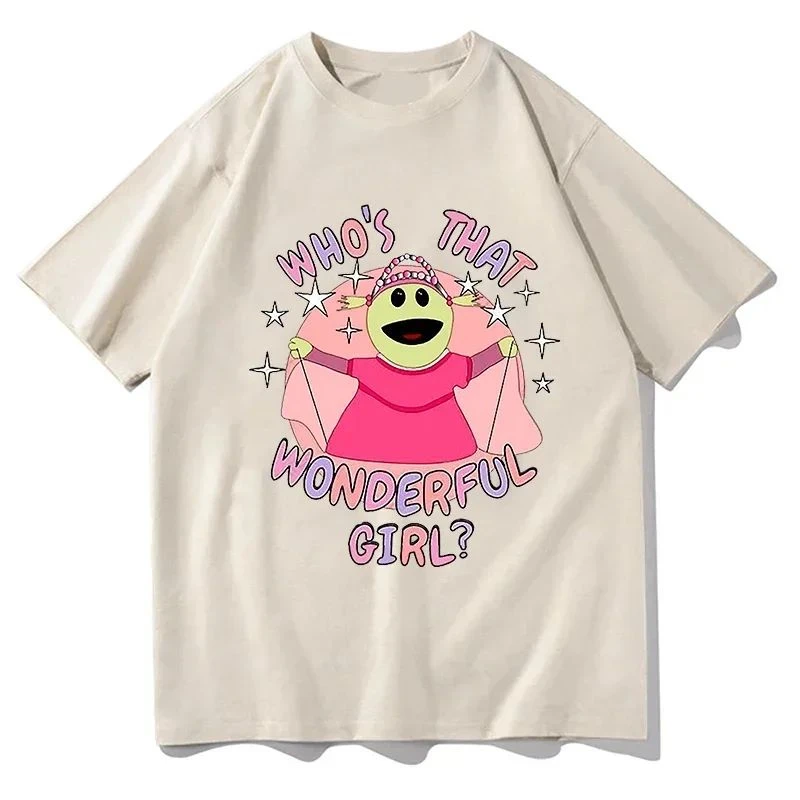 

Nanalan Mona Who's That Wonderful Girl Letter Kawaii T Shirt Fashion Fun Print Women Cotton T-shirt Summer Loose Y2K Top