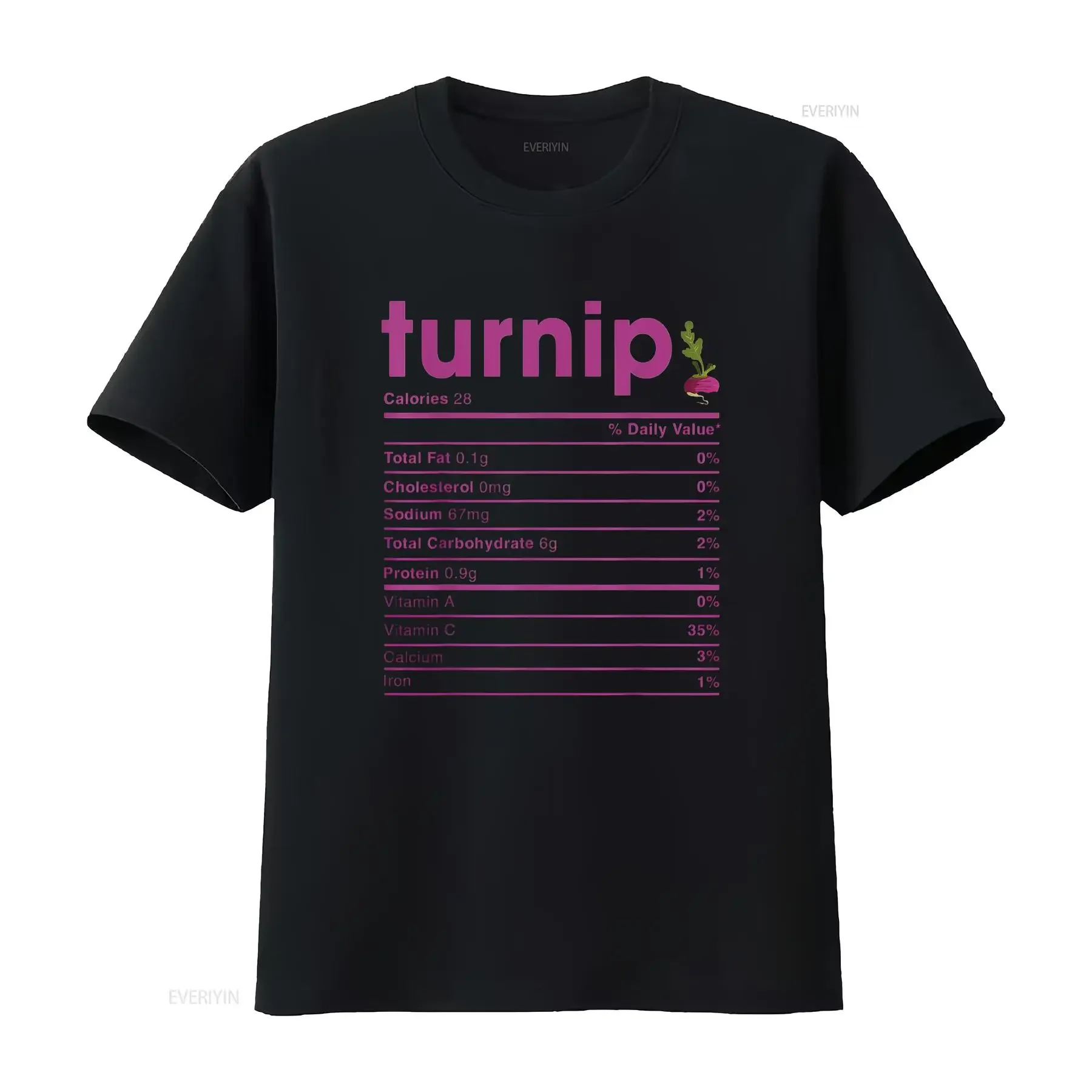 Womens Turnip Nutrition Facts T Shirt Black vintage Washed fashion Breathable designer clothes Soft Stretched Comfortable homme