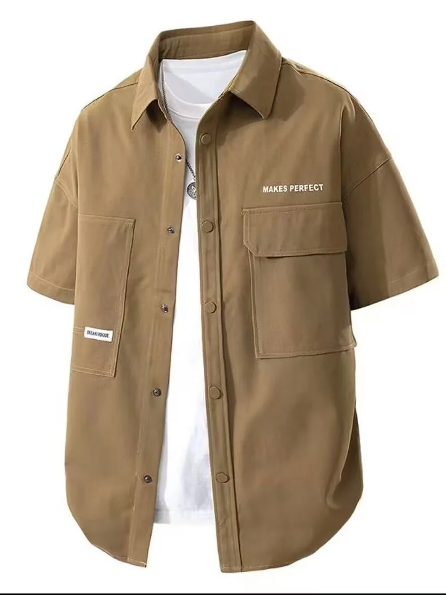 Retro Japanese Style Men's Casual Loose Short Sleeve Shirt Summer Thin Fashion Brand Half Sleeve Casual Loose Fit Jacket