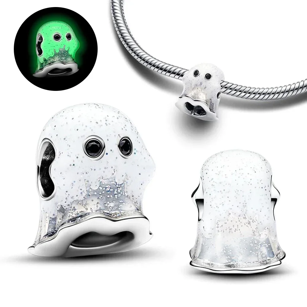 Original 925 Sterling Silver Luminous Beads Charms Pumpkin Ghost Skull Witch Candy for Pandora Bracelet Jewellery Halloween Gift