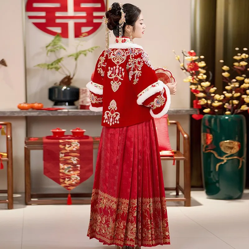 New Chinese-style traditional Chinese style improved Han toast red dress set