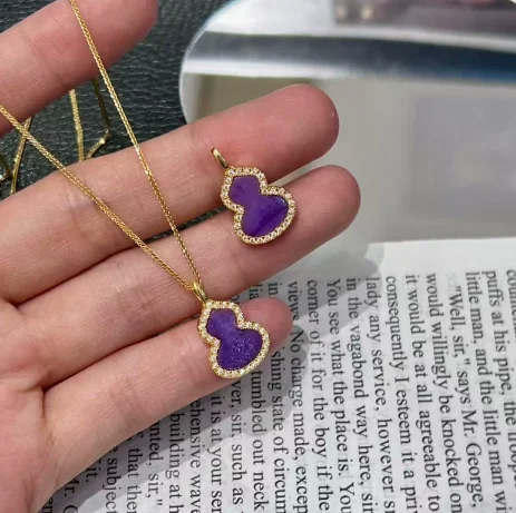 18k gold gourd pendant purple shell pendants for women au750 jewelry