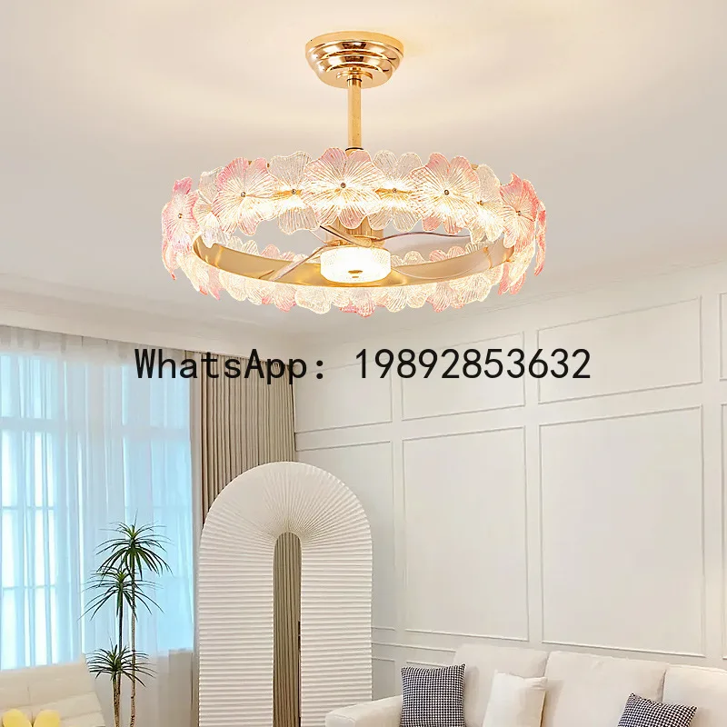 PYJ 2025 French light luxury fan light bedroom flower glass simple master bedroom dining room book