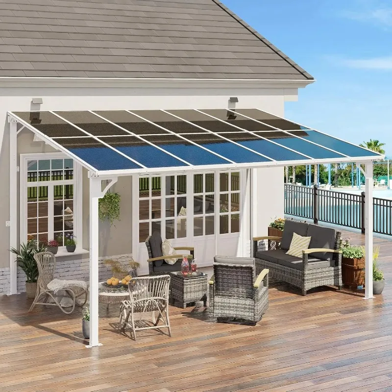 Wall Mount Lean To Metal Awning Sloped Roof White Custom For Backyard Deck Patio Outdoor Gazebo Shelter