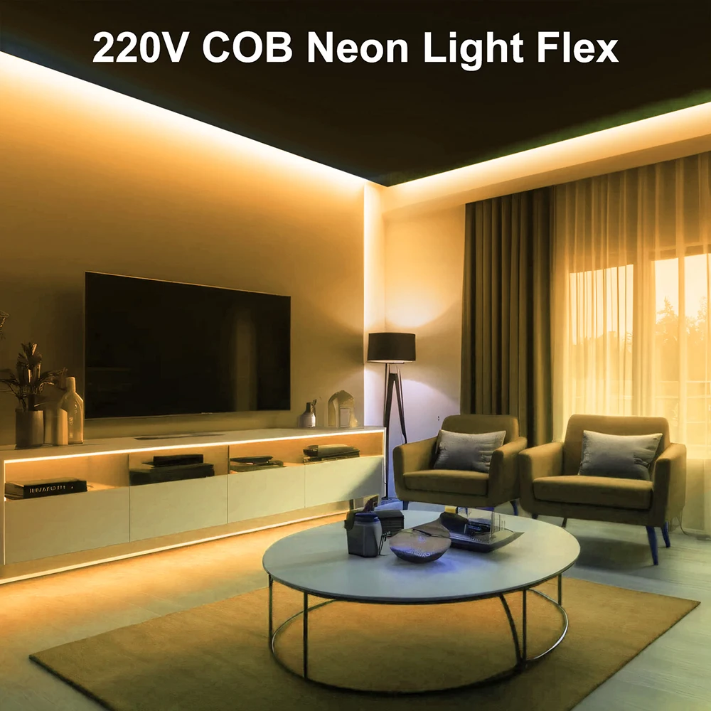 220 В 110 В COB Светодиодная лента Выключатель ЕС США Комплект вилок питания 1 м 2 м 5 м 10 м Высокая яркость 288 светодиодов Гибкая лампа RA90 Водонепроницаемый домашний декор