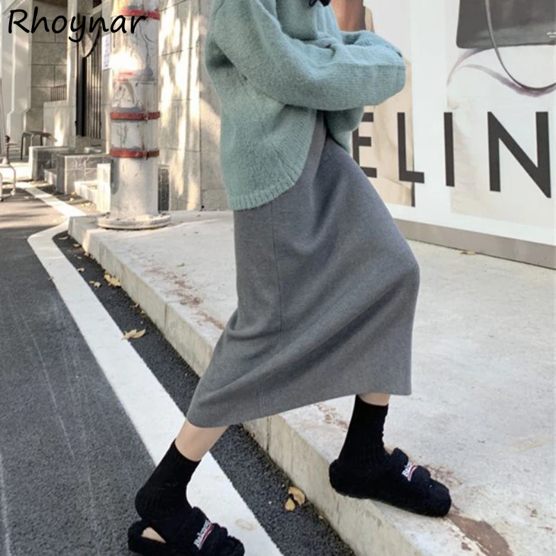 

Knitting Skirts Women Midi Gentle Multi Colors Simple Fashion Elegant Temper Korean Sweet Inside Basic High Waist Юбка Женская