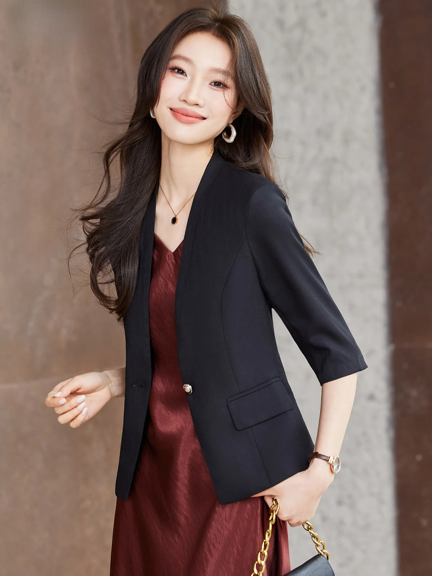 

Комплект: приталенное платье миди и пиджак для женщин, весна-лето, модный, маленький размер, премиум-класс, тонкий, средний размер, костюмный комплект