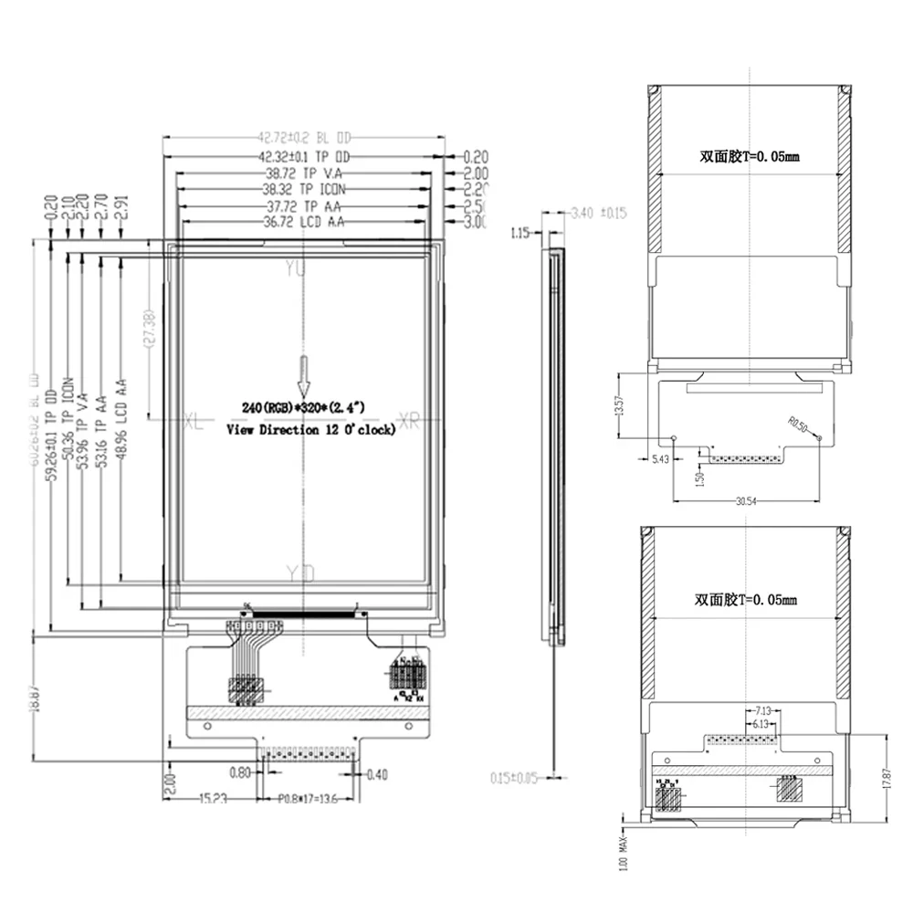 2.4 Inch TFT Display Modules ILI9341 ST7789 Driver 4IO Touch MCU SPI Serial Color Screen 18 PIN 240*320 for Electronic Equipment