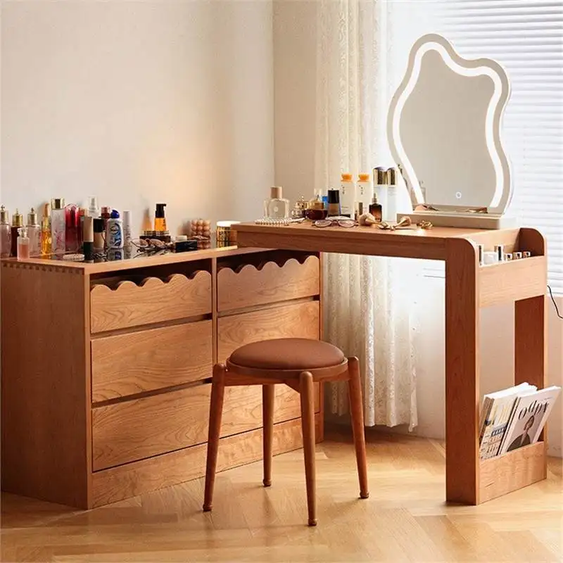 

Cherry wood chest household bedroom dresser integrated makeup table