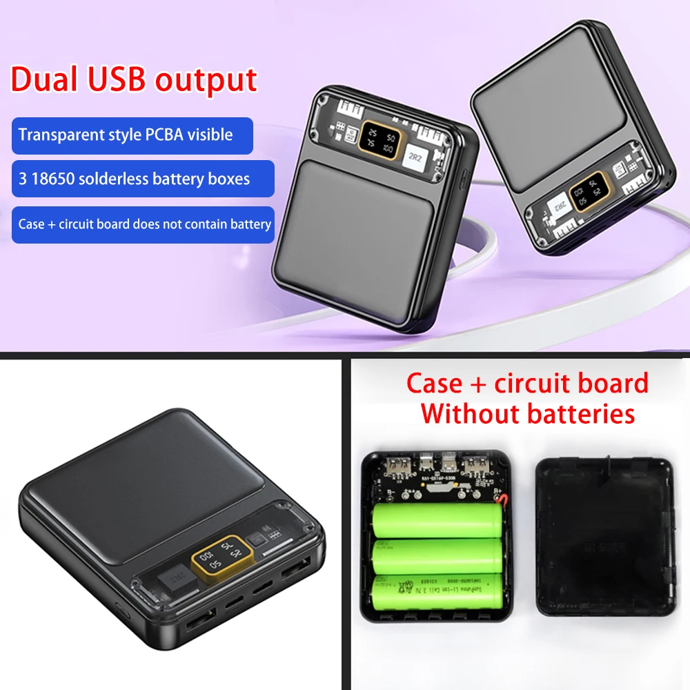 Portable 18650 Battery Charger Case DIY Power Bank Box With Digital Display Screen Batteries Charging Case Power Bank Shell