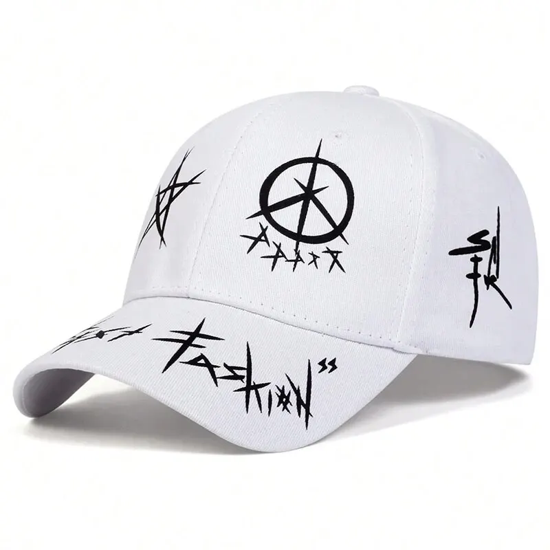 Black White Patchwork Graffiti Print Hip Hop Baseball Caps Men Women Fashion Personality Dad Hat Golf Capscasual Sun Hats