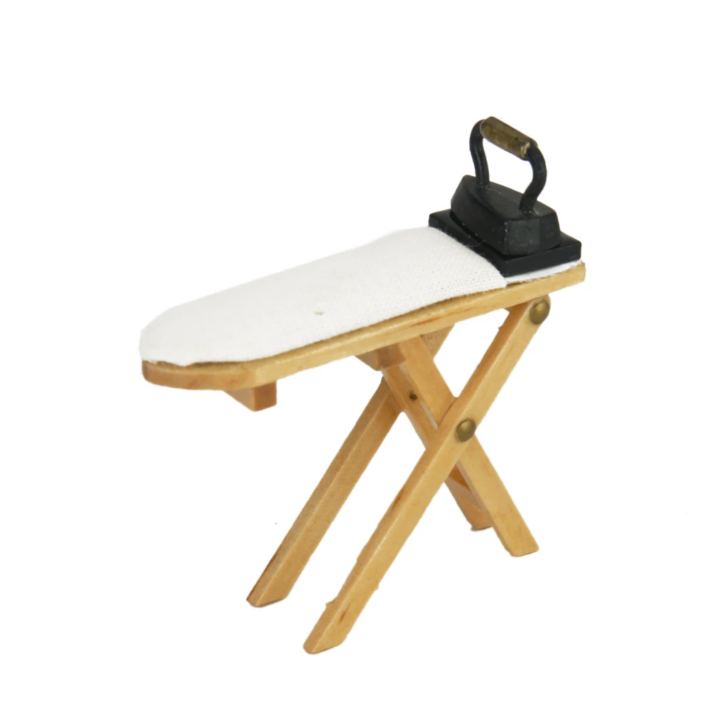 

Wooden Metal Mini Sewing Iron with Board Dollhouse Miniatures Laundry Accessories for 1 12 Scale Decoration